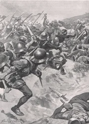 Lučištníci, kteří odevzdali své luky pro nože, krátkou sekeru a dýky, se smísili s kavalérií, ilustrace z 